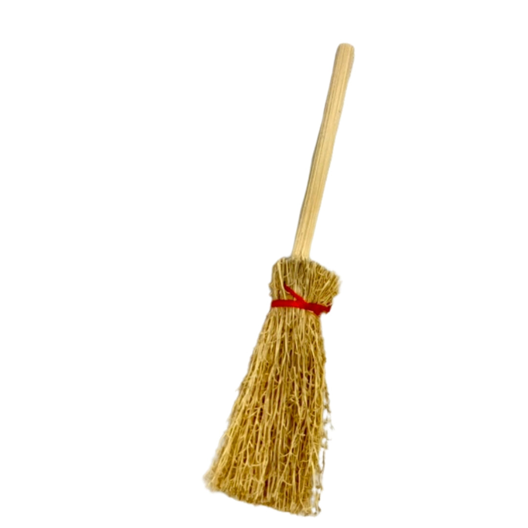 Mini straw witch broom for Halloween alpaca display – 3-inch rustic handmade broom by Alpacas of Montana