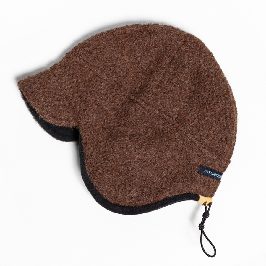 Brown warm alpaca hat with earflaps and cheek protection from wind and cold