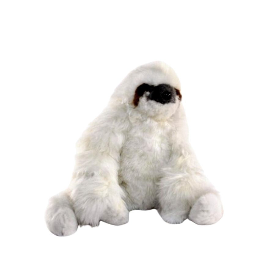 A product photo with a white background of a soft cute adorable fluffy silky lush luxury plush natural white and brown alpaca plushie toy figurine for all ages made of royal alpaca wool fleece