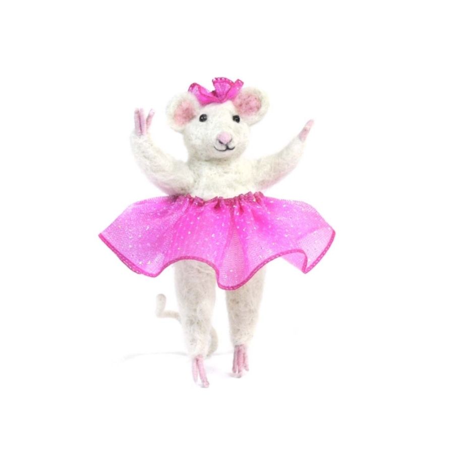 handmade ballerina mouse with a pink bow and pink tutu skirt figurine and ornament
