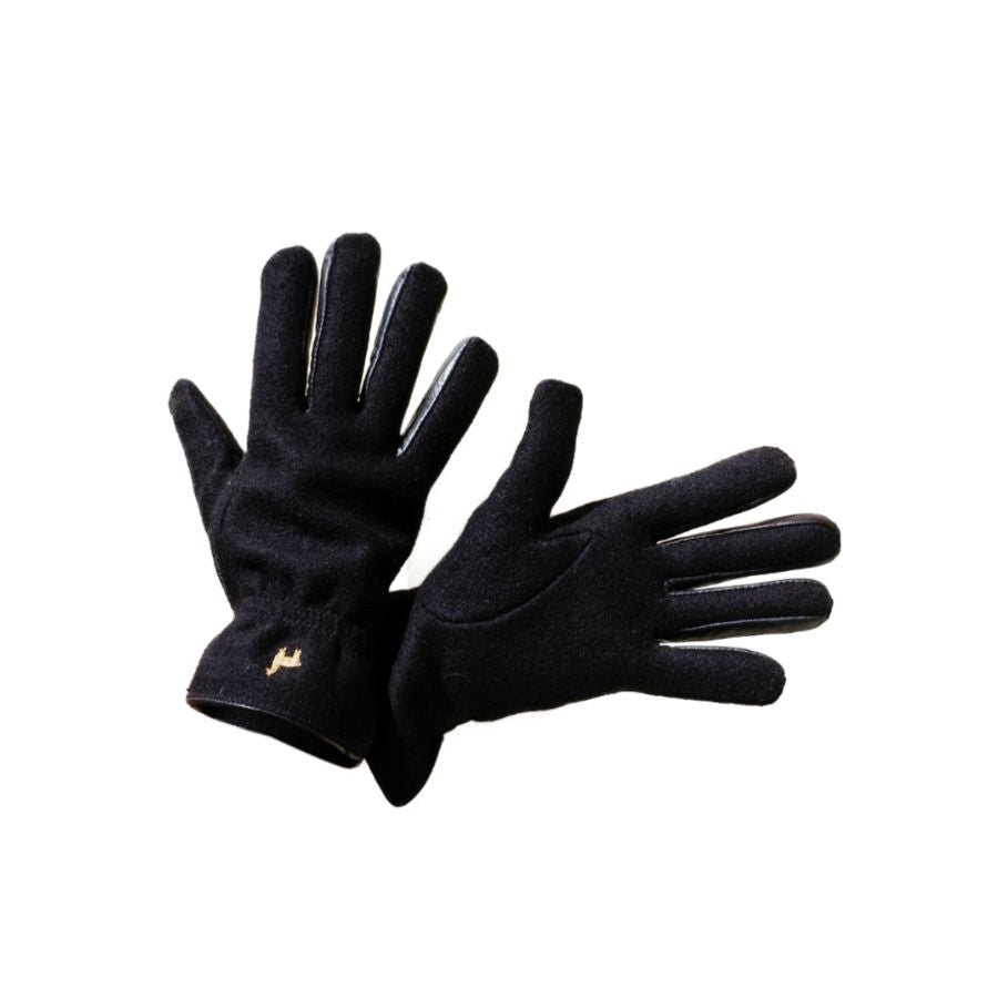 A product photo against a white background of Alpacas of Montana warm winter soft comfortable everyday fashion stylish black cuffed gloves