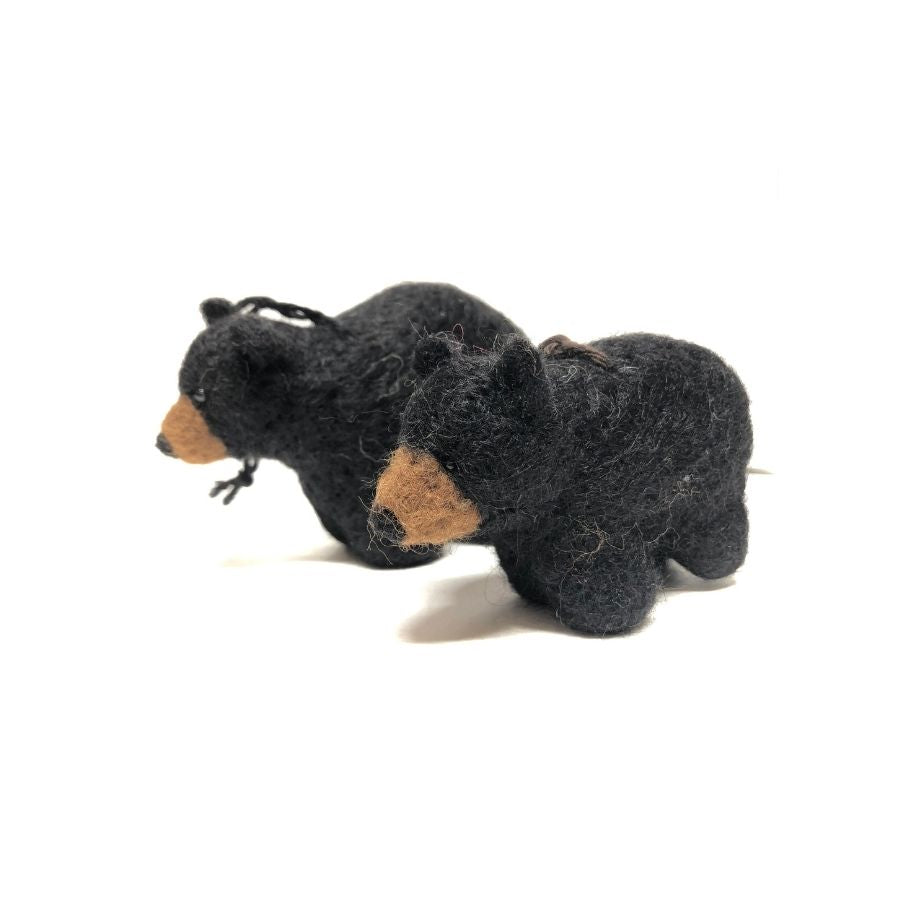 two black bear alpaca wool felted figurine and ornaments