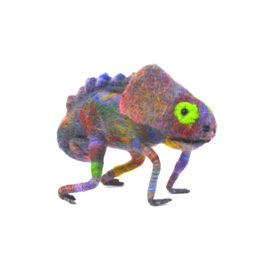 Rainbow multicolor chameleon alpaca felted wool figurine and ornament