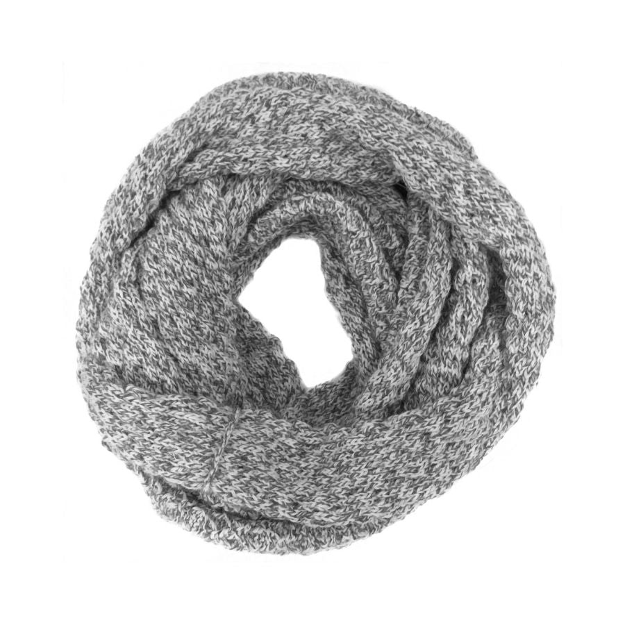 gray alpaca wool infinity scarf displayed against white background