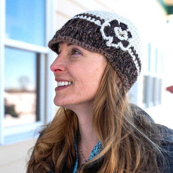 Crochet Brim Hat and Scarf Set Flower Design Shiny Metallic Yarn and  Rhinestones - Fringe, Flowers and Frills