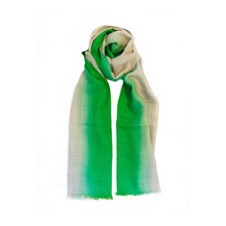 green and gray alpaca wool and silk scarf