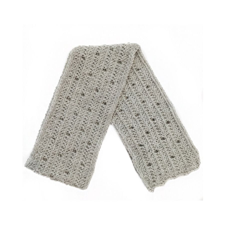 light gray hand knit alpaca wool ribbed scarf