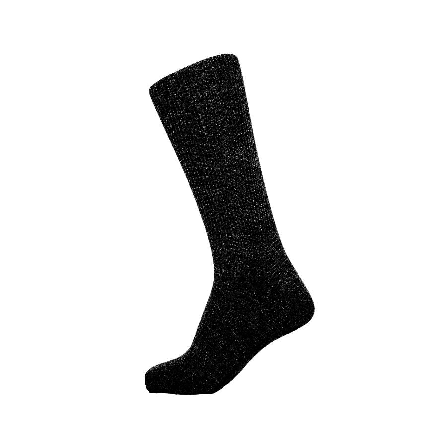A product photo of black Alpacas of Montana professional soft comfortable moisture wicking business casual alpaca wool dress socks for men and women.
