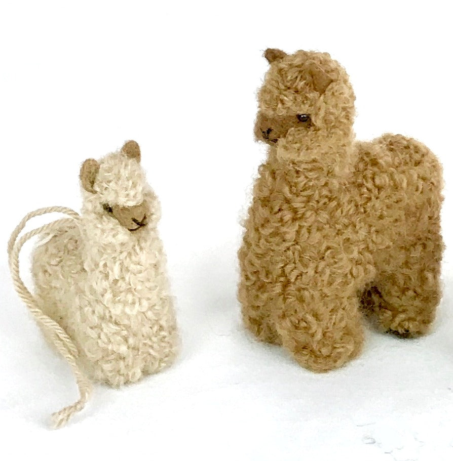 alpaca toy ornaments made from real alpaca brown and fawn