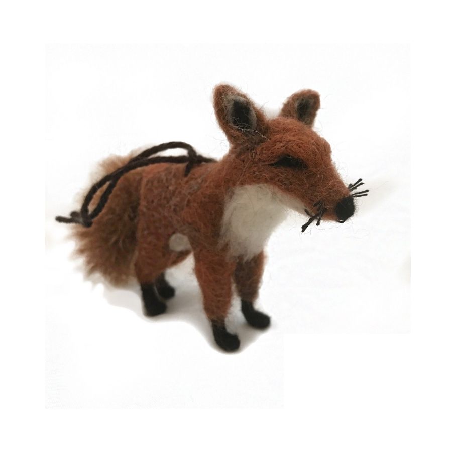 Soft cute fluffy adorable burnt orange and white fox figurine and ornament made of felted alpaca wool