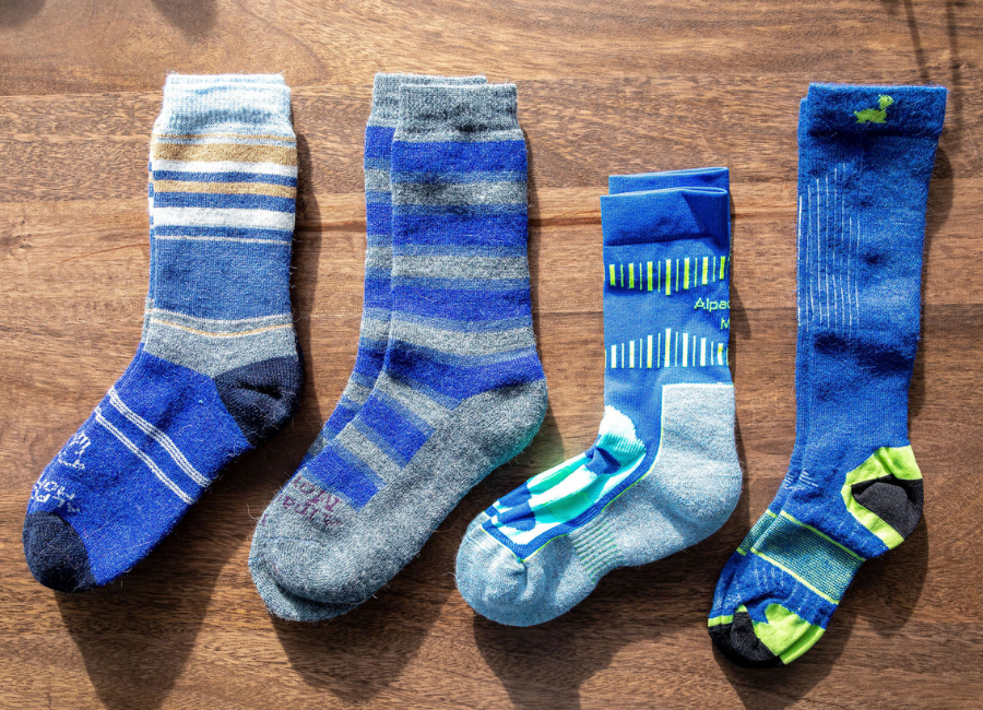 four warm alpaca wool blue socks for cold feet