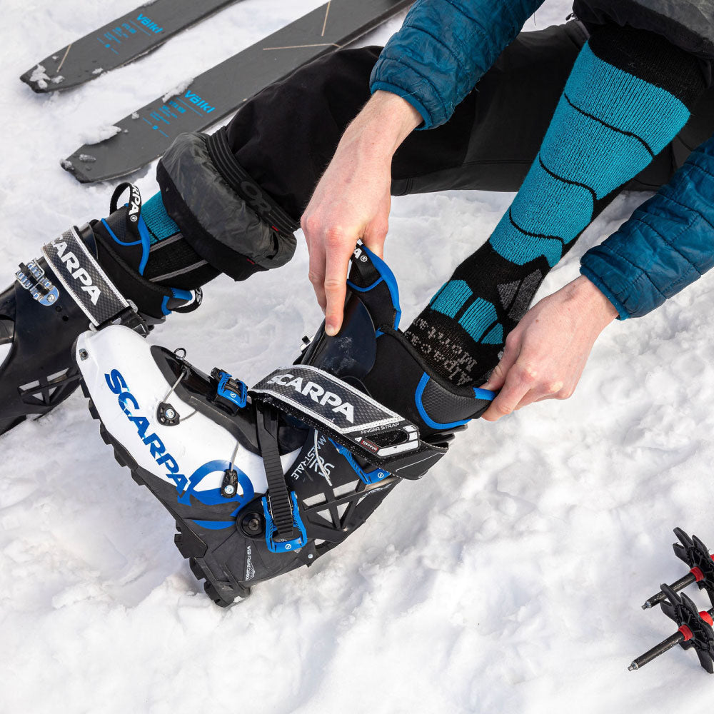 Alpaca fiber sock going into ski boot