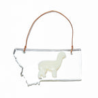 Glass alpaca ornament with white alpaca and copper wire hanger.  Hand made in Montana.