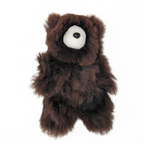 A product photo with a white background of an Alpacas of Montana soft fluffy cozy cute adorable toy silky dark cocoa chocolate brown luxury royal alpaca teddy bear plushie figurine for gifts birthdays christmas children present
