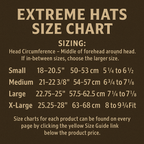Extreme Hats size chart on a brown background