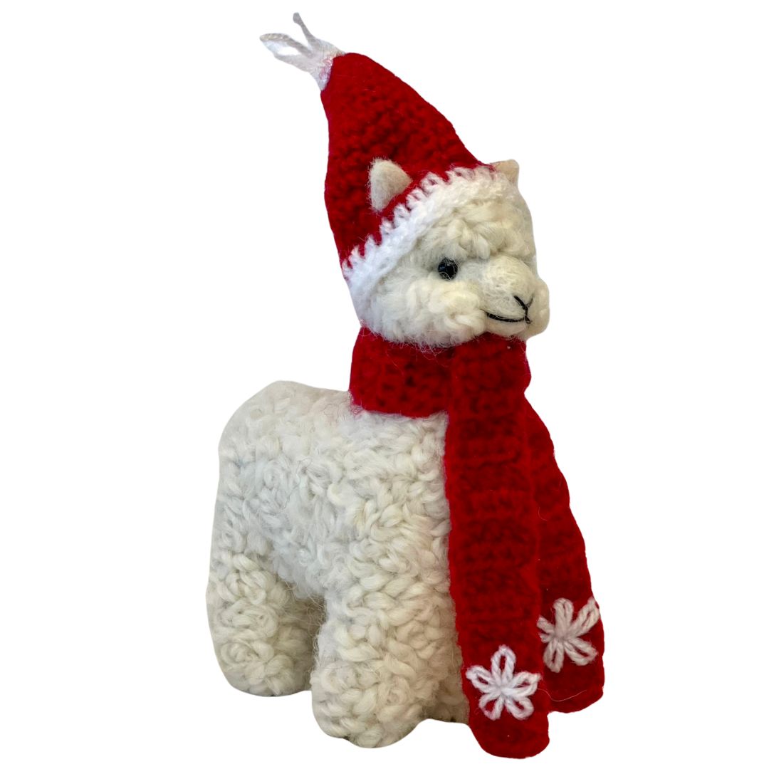 Alpaca with Red Snowflake Scarf Ornament