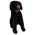 Handmade 4-inch felted alpaca wool black Labrador dog ornament with pink tongue and brown collar