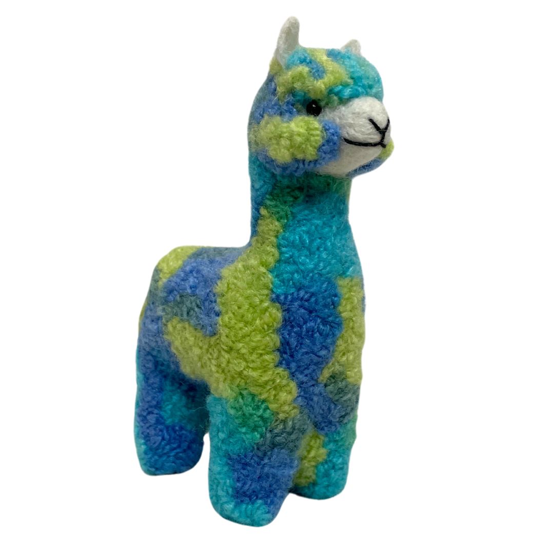 Bright colored blue teal green lime felted alpaca ornament