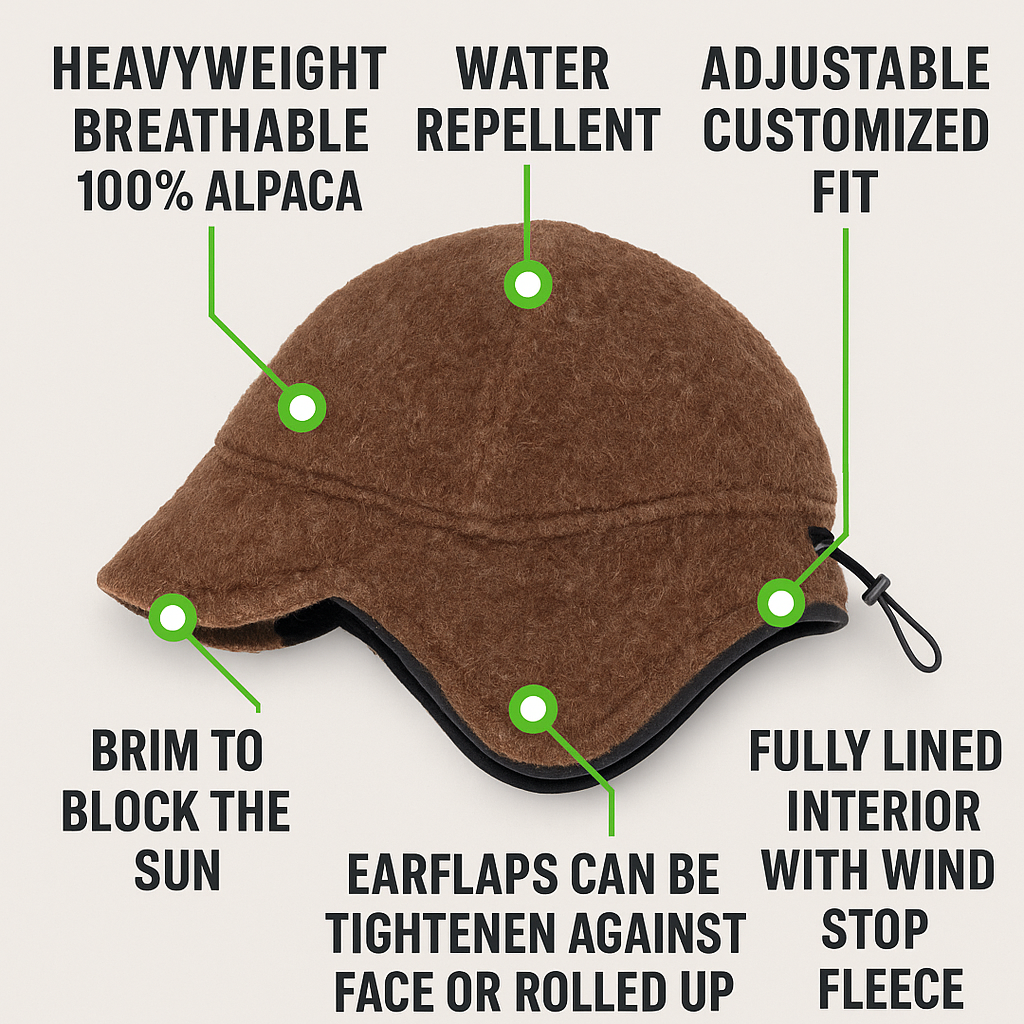 Brown cap with features highlighted on a beige background