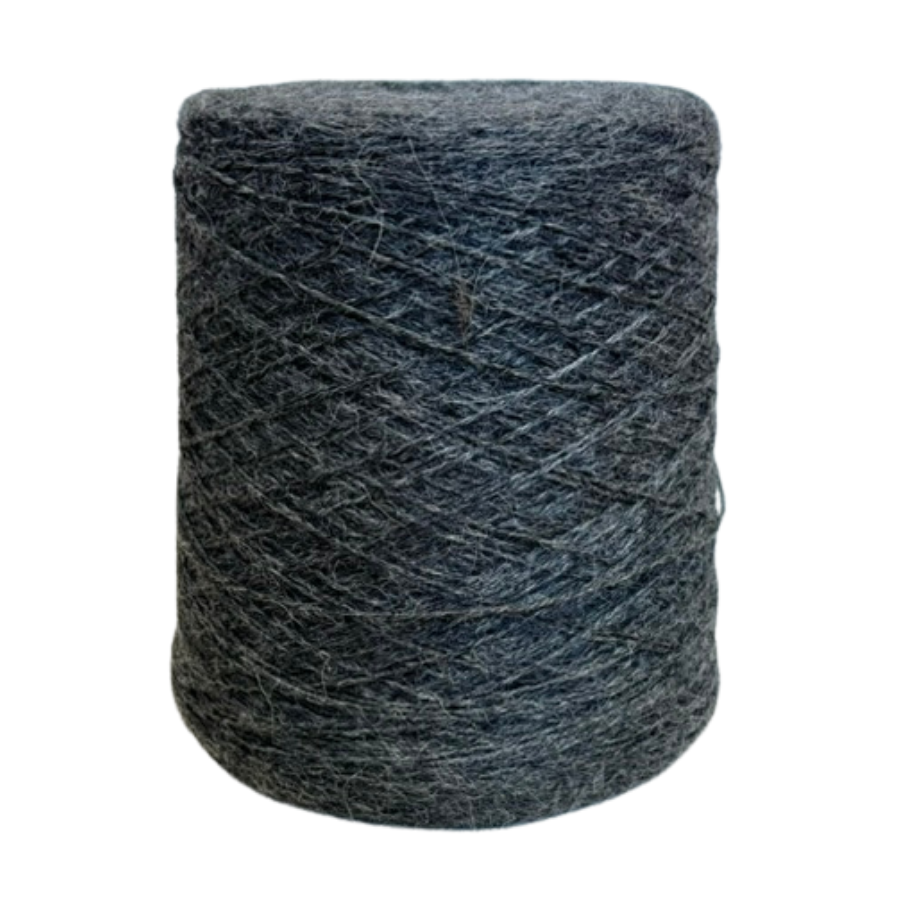 Spool of gray yarn on a white background