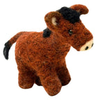 4-inch handmade reddish brown donkey ornament made from felted alpaca wool, featuring black mane, cream-colored muzzle, and hanging string