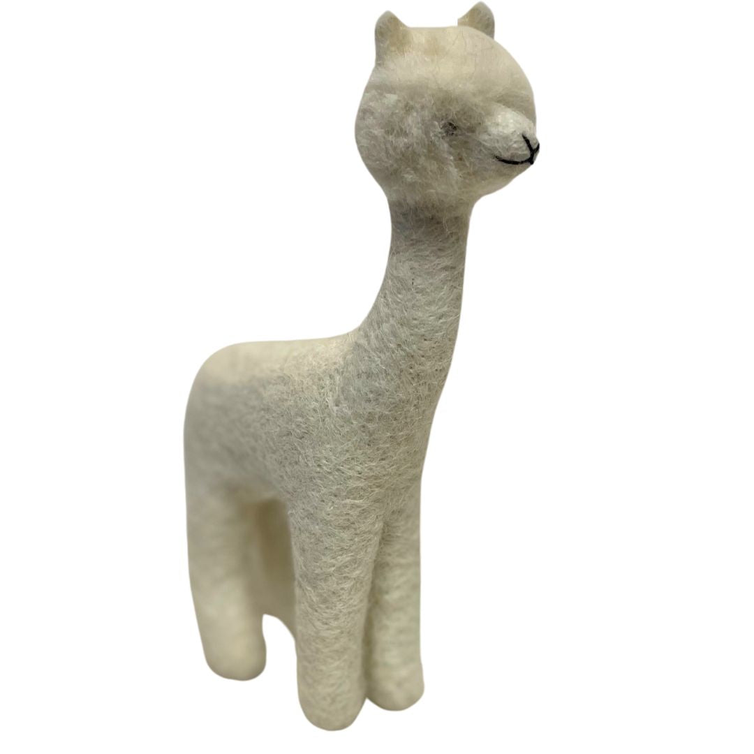 white beige alpaca felted shorn alpaca figurine ornament