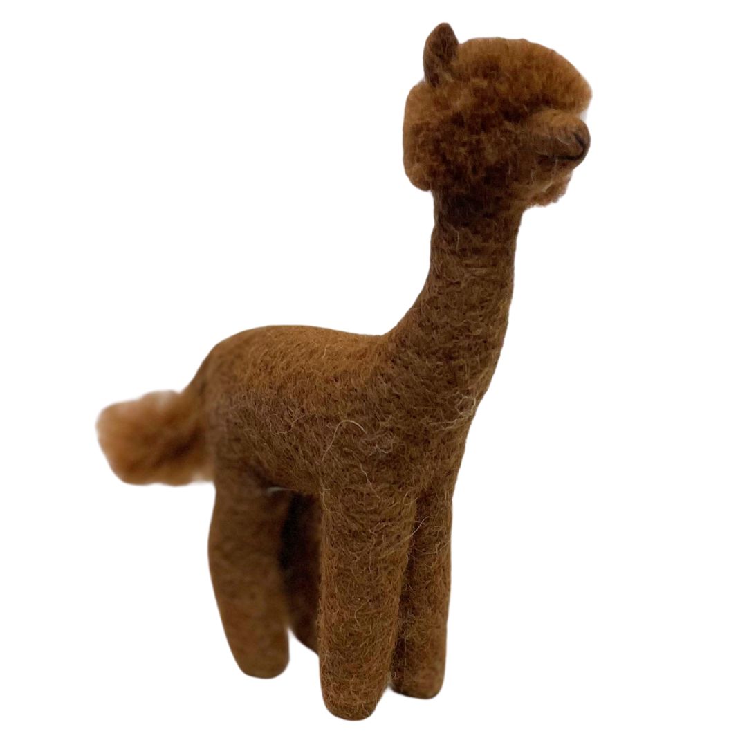 brown puffy head alpaca ornament of felted figurine