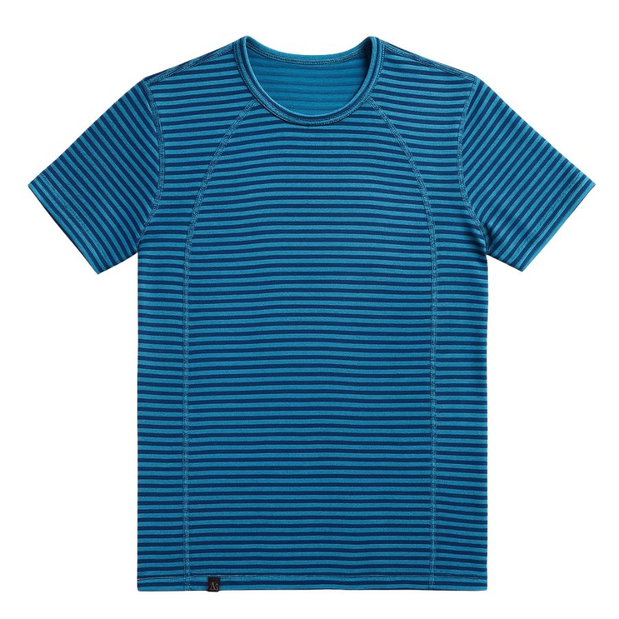 Blue Striped mens breathable Alpaca polo T shirt for warm weather
