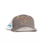 Gray and white baseball hat cap with an alpaca logo on the front and side