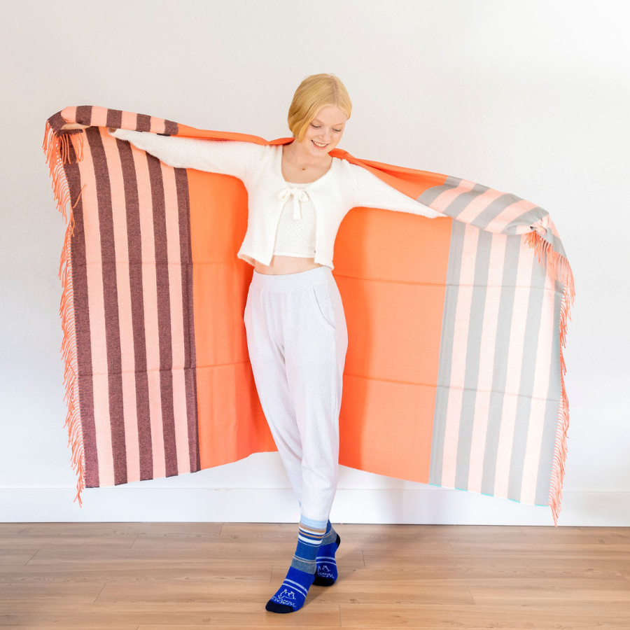Striped Fringe Alpaca Blanket