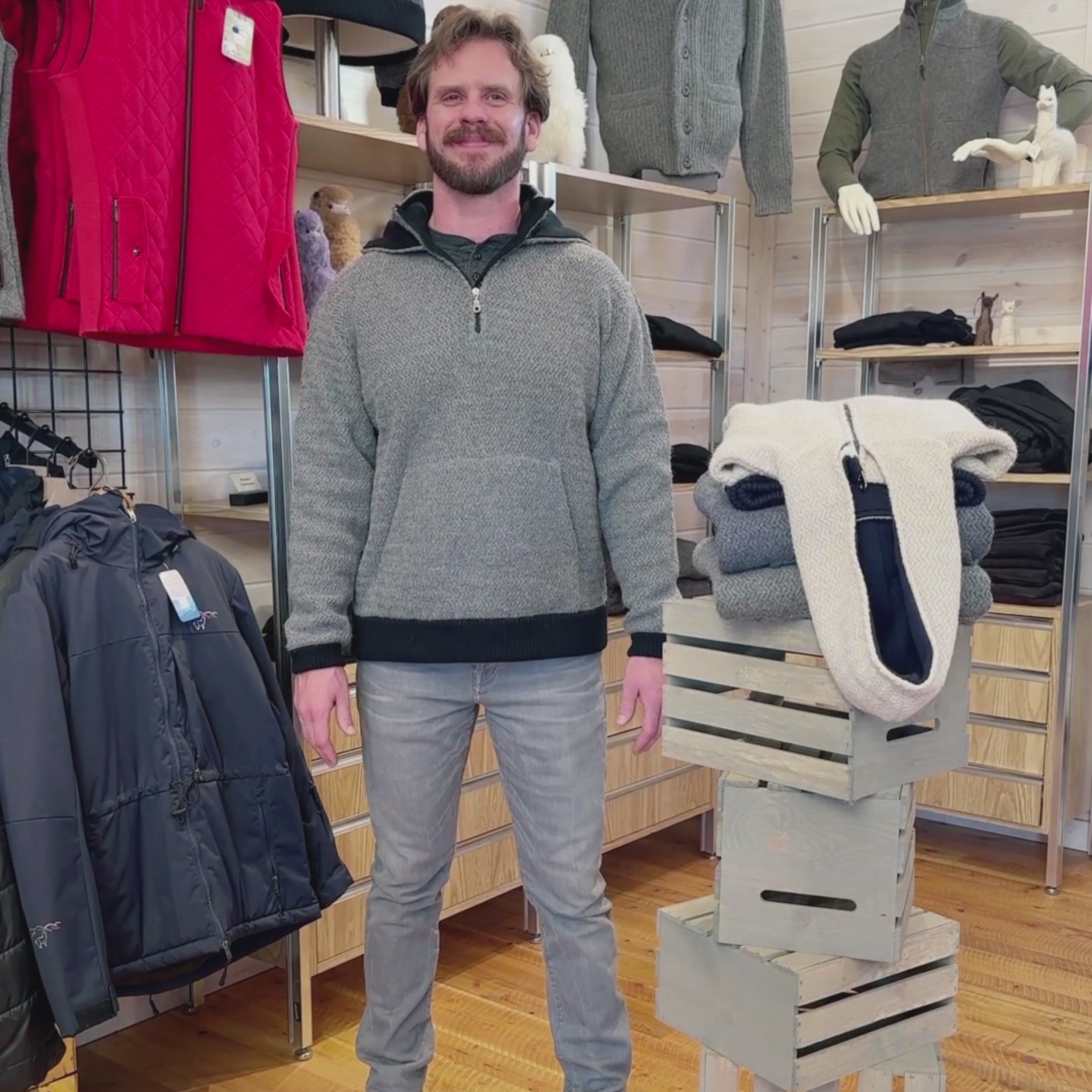 An informational video about the men's Alpacas of Montana heavyweight hoodie.