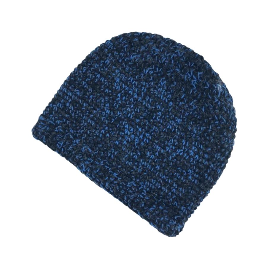 black and blue alpaca wool mountaineer beanie hat