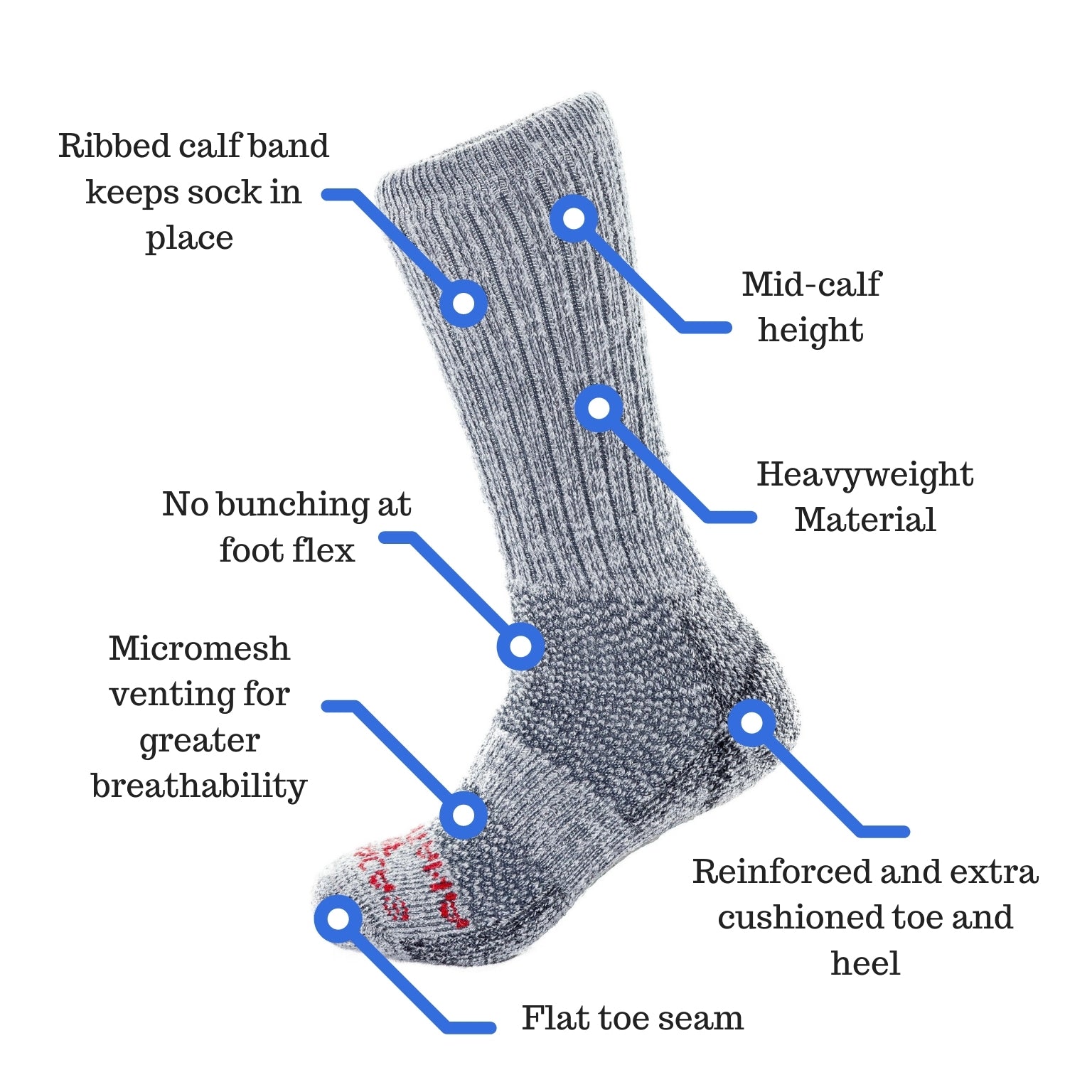 diagram for thick warm alpaca wool hunting fishing outdoors extra cushion boot socks