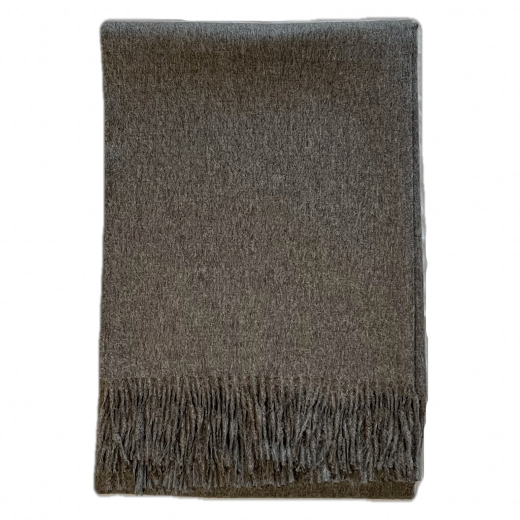 dark gray alpaca blanket with fringe made from wool