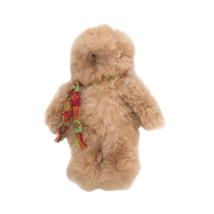 fawn alpaca wool plush toy teddy bear with scarf