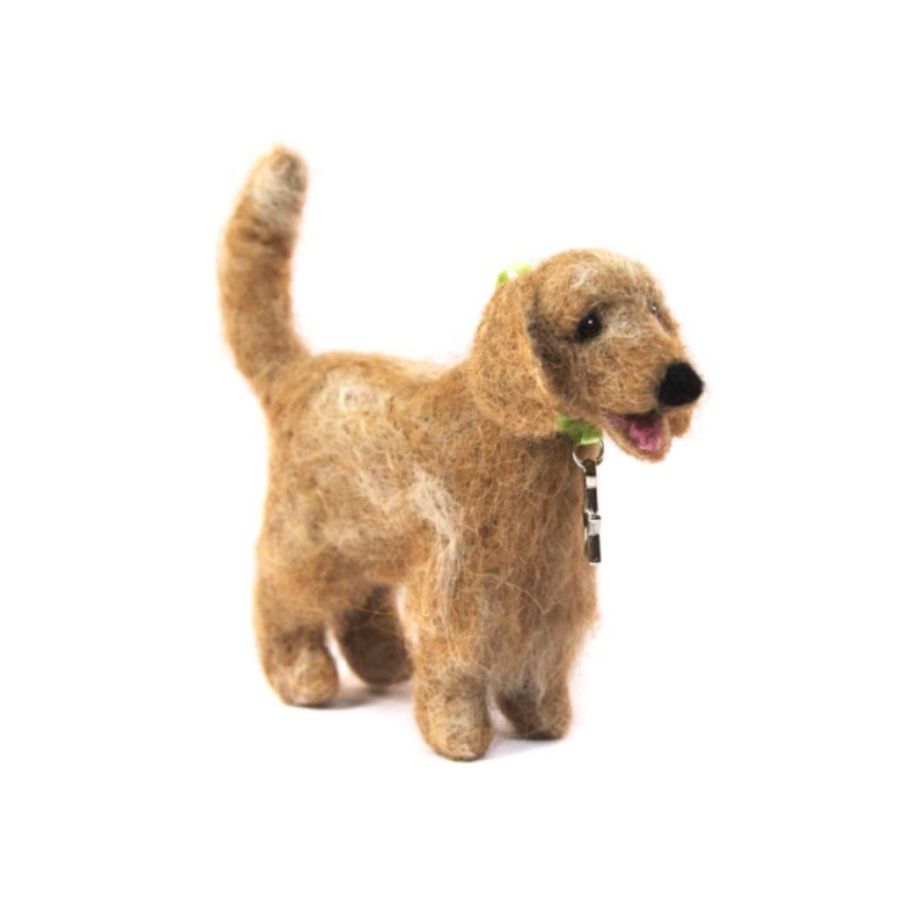 Soft adorable fluffy toy gift yellow golden retriever dog felted alpaca wool figurine and ornament
