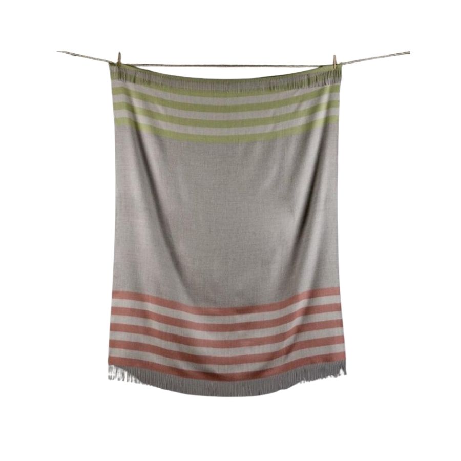 gray with green and red stripes alpaca wool blanket