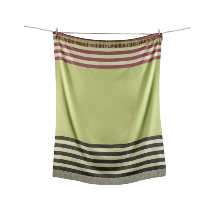 green with gray and red striped alpaca wool blanket