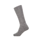 A product photo of medium light gray Alpacas of Montana professional soft comfortable moisture wicking business casual alpaca wool dress socks for men and women.