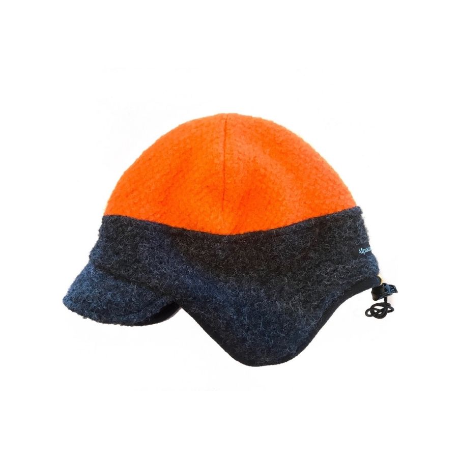 gray and orange alpaca wool extreme warmth hunting hat