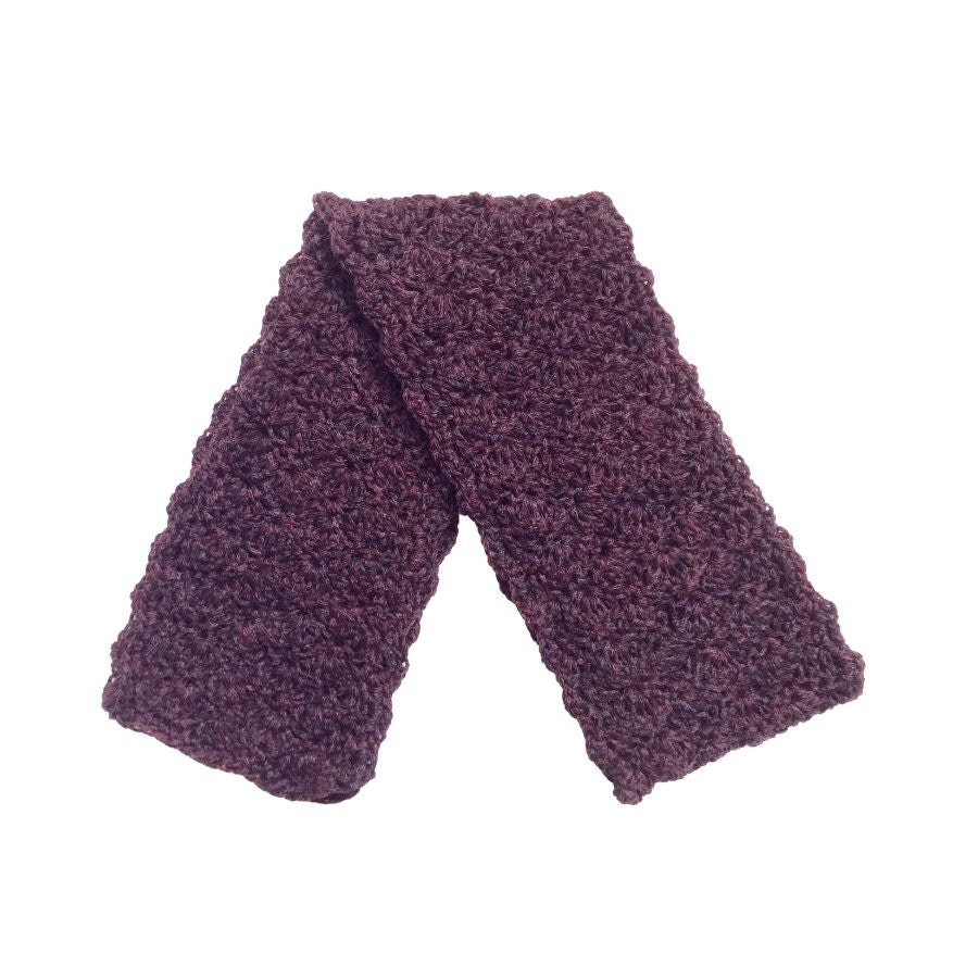 purple hand knit alpaca wool scallop scarf
