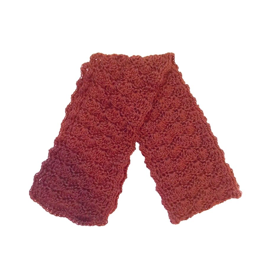 hand knit alpaca wool red scallop scarf
