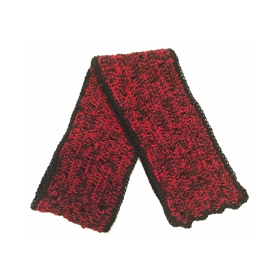 red and black hand knit alpaca wool ribbed scarf