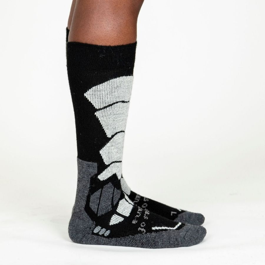 side view of gray and black alpaca wool socks