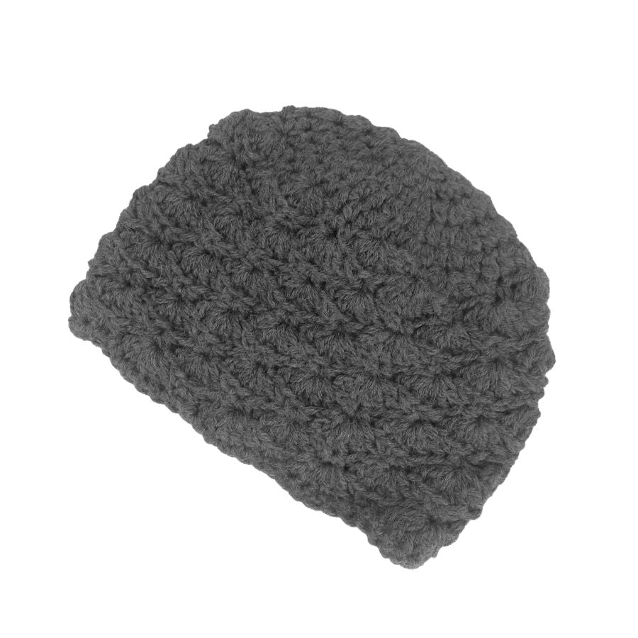 stone gray hand knit alpaca wool scallop hat