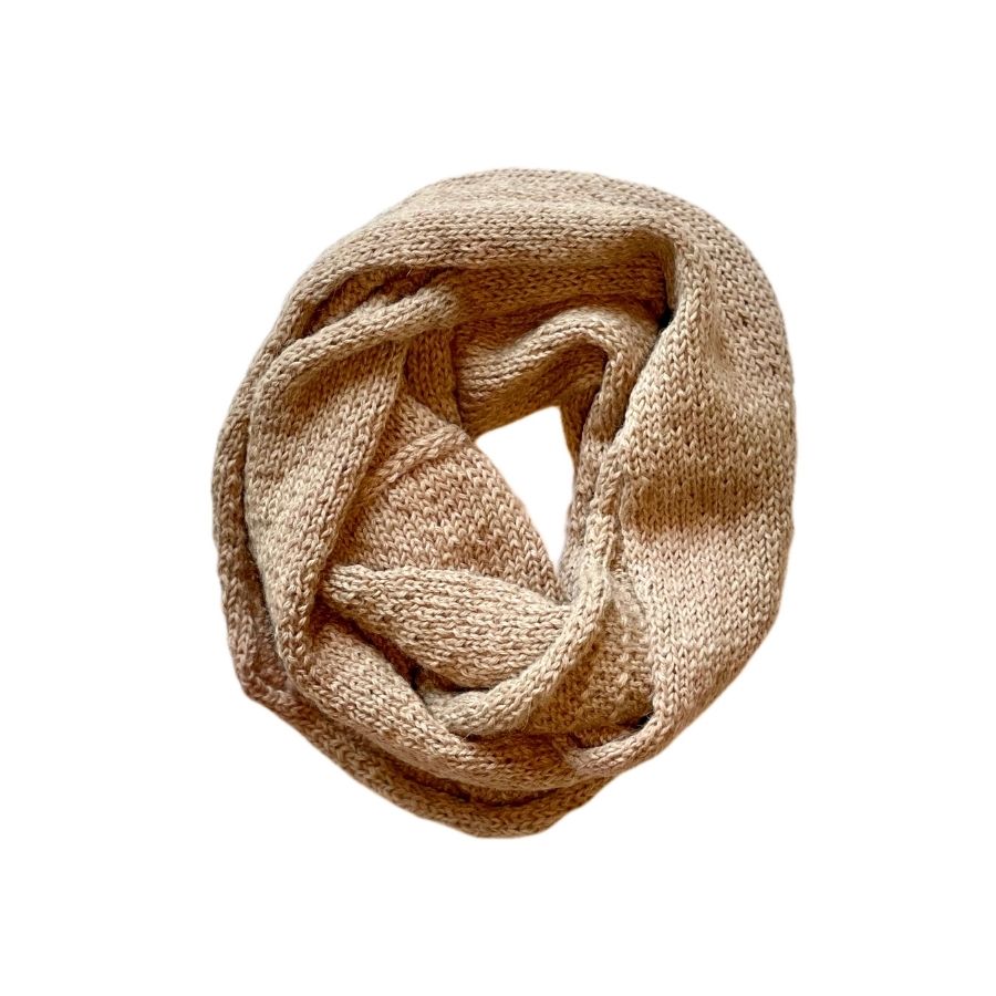 tan handmade in bozeman montana warm and soft hypoallergenic alpaca wool infinity loop scarf