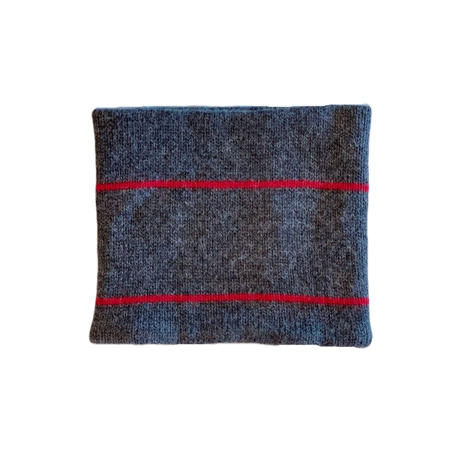 warm alpaca wool gray cowl with two red stripes