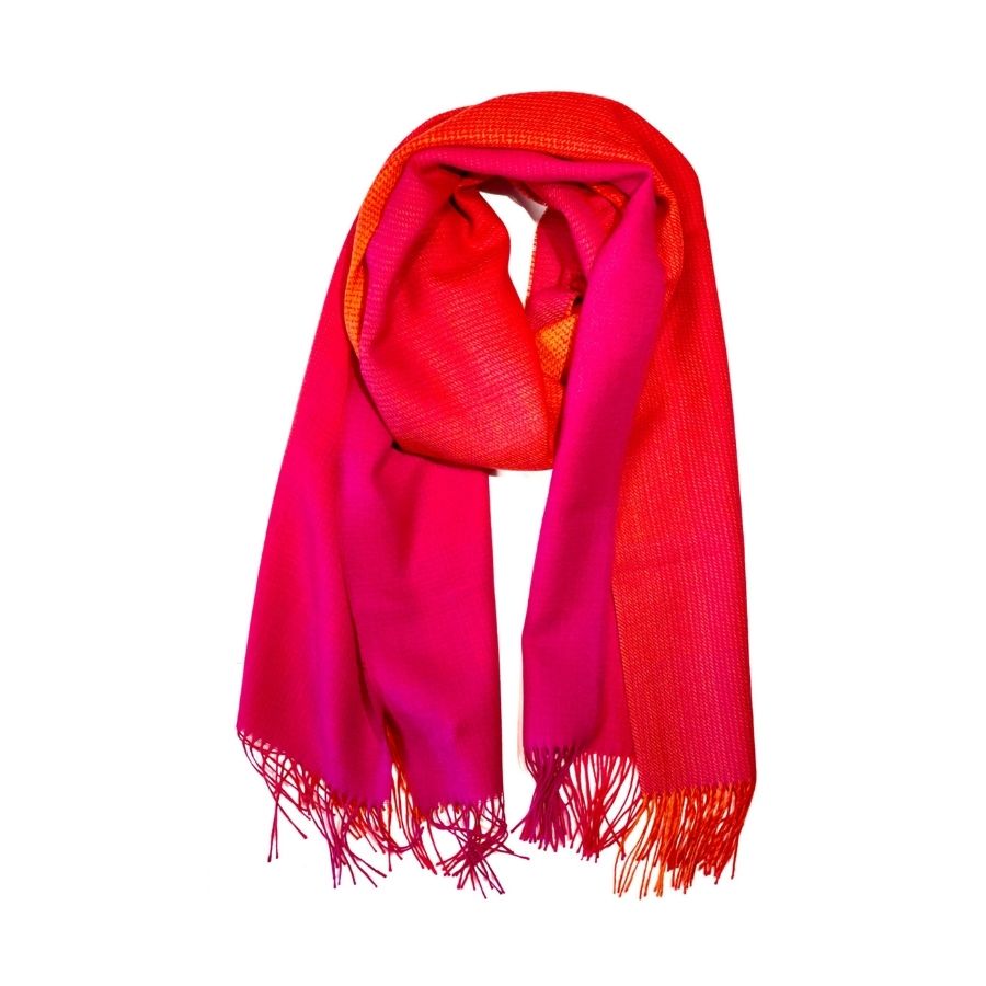 warm red and pink sunset alpaca wool shawl