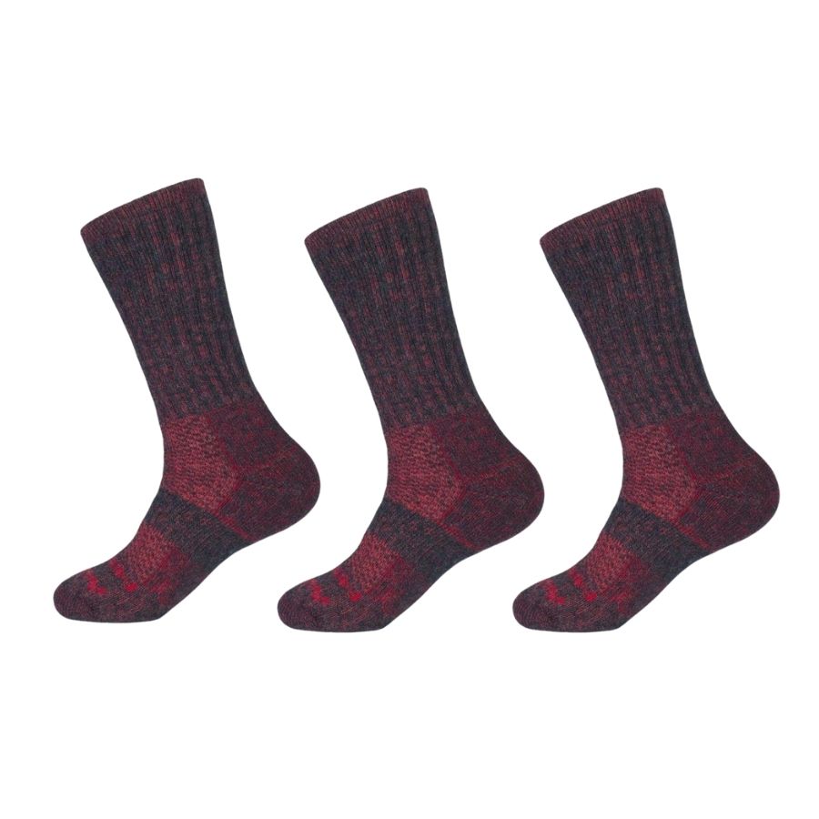 line of three wine red alpaca wool extra cushion boot socks in a row