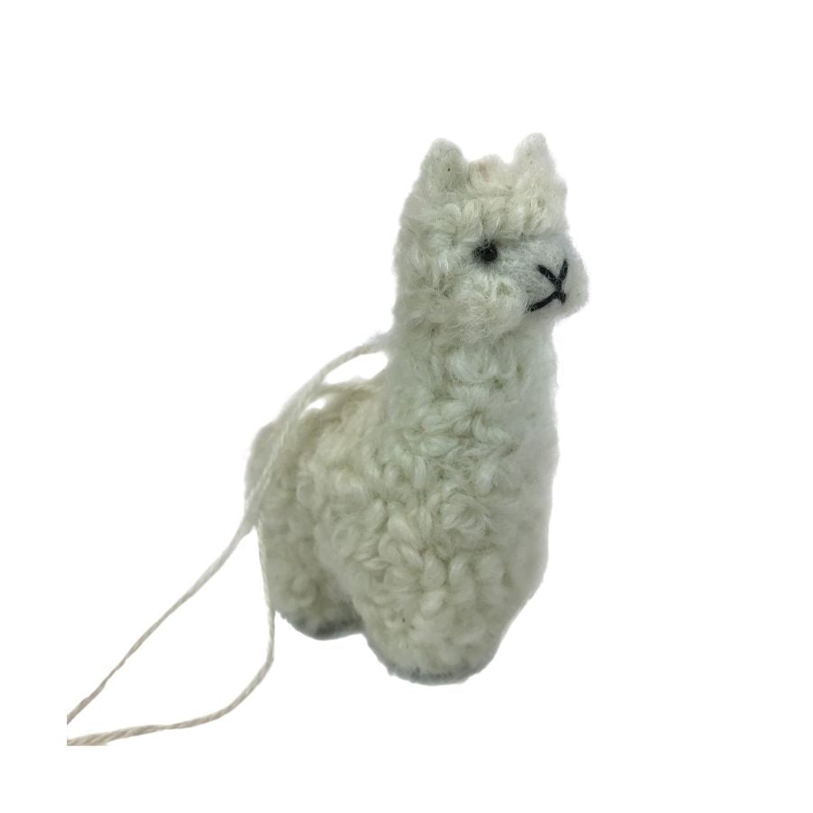 white alpaca ornament with string to hang